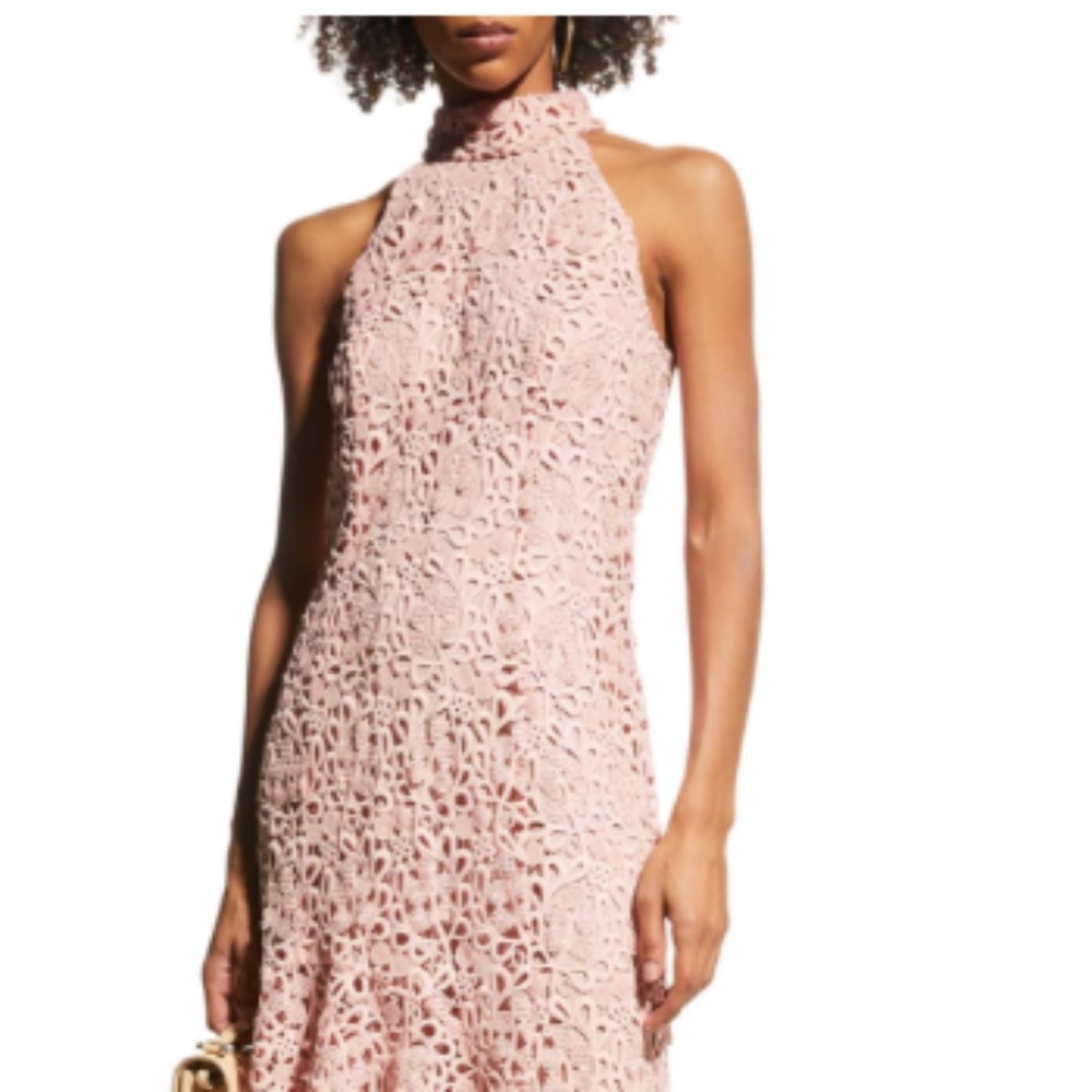 Shoshanna Aysmmetrical Petal Lace Halter Dress in Pink